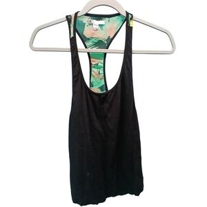 Volcom Strand Tank‎ Small Black Tropical Floral Sheer Racerback Summer Boho